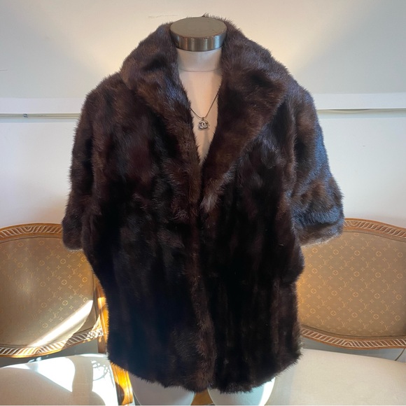 Vintage Accessories - Vintage 1960s Dark Brown Genuine Mink Fur Wrap Shawl Stole